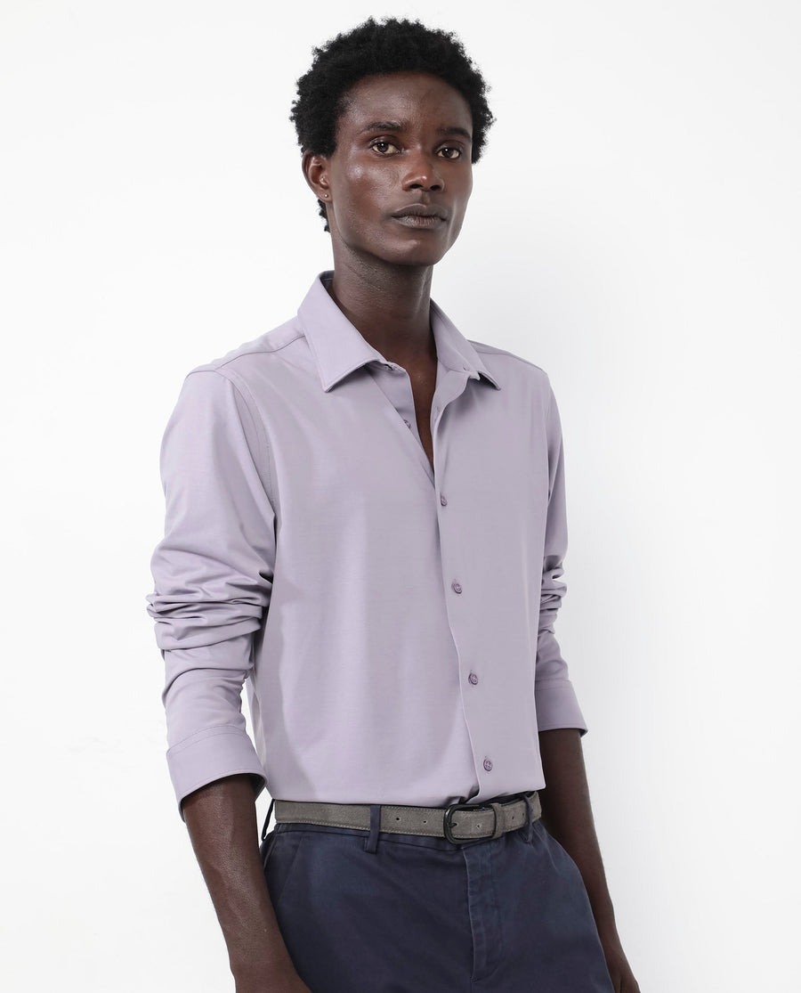 Rare Rabbit Men's Flyknit Dusky Purple Cotton Plain Regular Fit Full Sleeve Collared Shirt