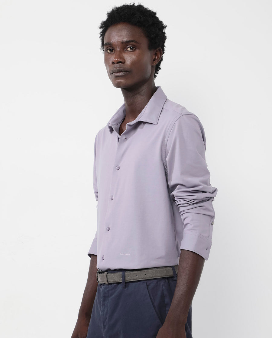 Rare Rabbit Men's Flyknit Dusky Purple Cotton Plain Regular Fit Full Sleeve Collared Shirt