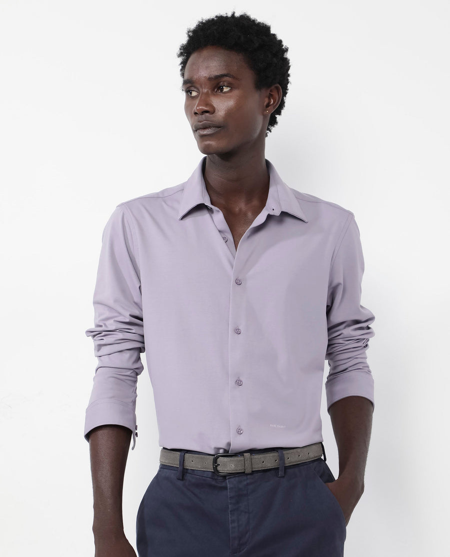 Rare Rabbit Men's Flyknit Dusky Purple Cotton Plain Regular Fit Full Sleeve Collared Shirt