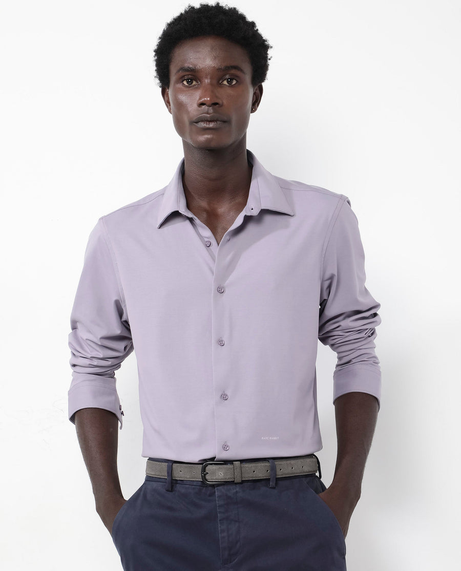 Rare Rabbit Men's Flyknit Dusky Purple Cotton Plain Regular Fit Full Sleeve Collared Shirt