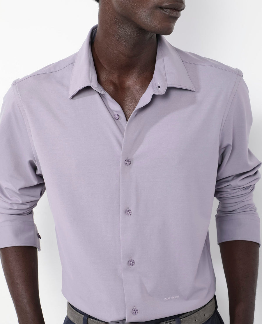 Rare Rabbit Men's Flyknit Dusky Purple Cotton Plain Regular Fit Full Sleeve Collared Shirt
