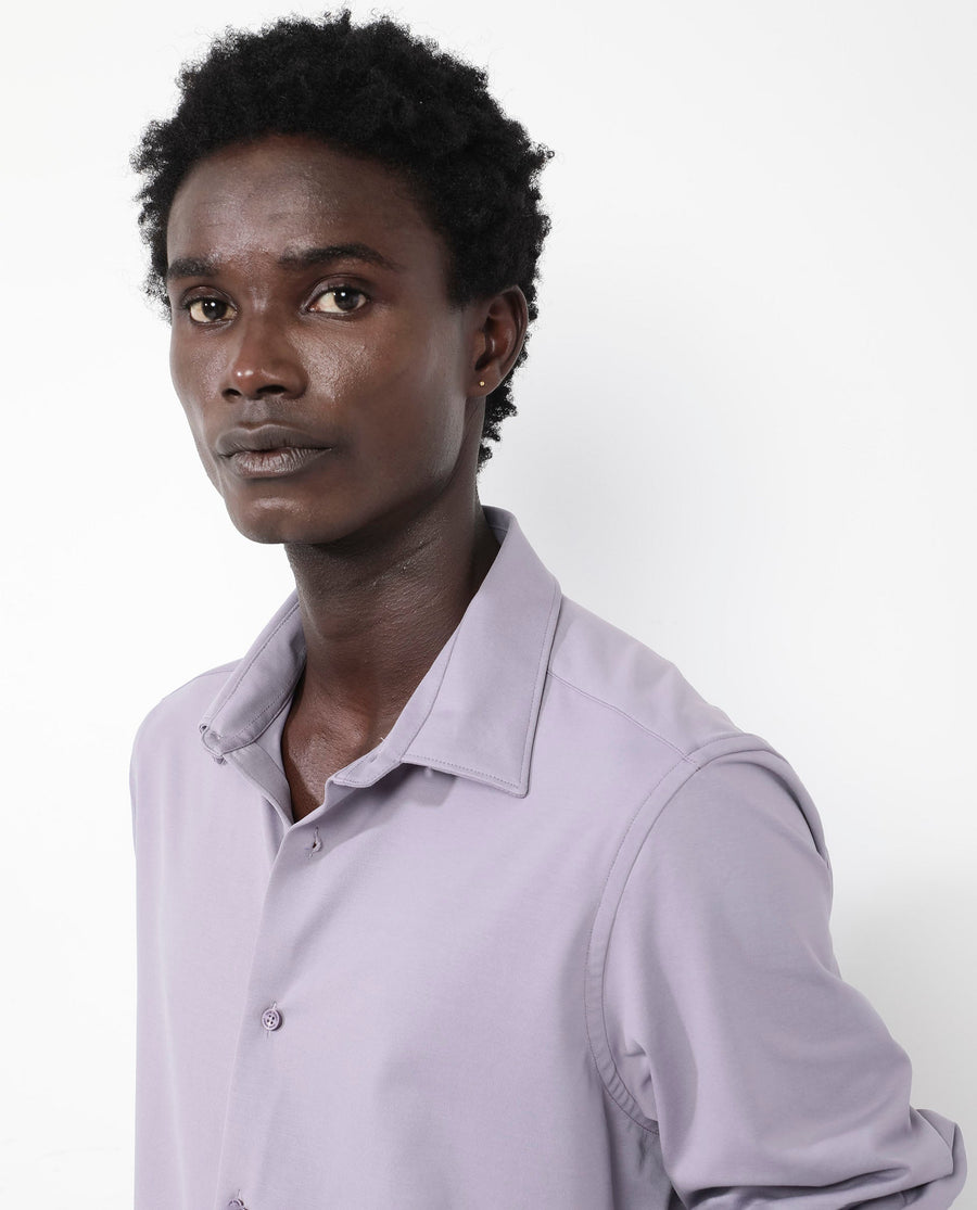 Rare Rabbit Men's Flyknit Dusky Purple Cotton Plain Regular Fit Full Sleeve Collared Shirt