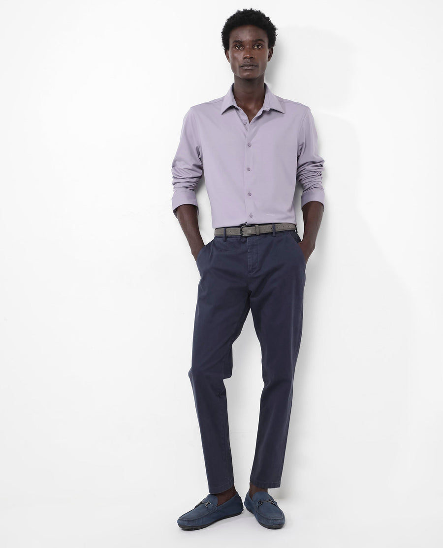 Rare Rabbit Men's Flyknit Dusky Purple Cotton Plain Regular Fit Full Sleeve Collared Shirt