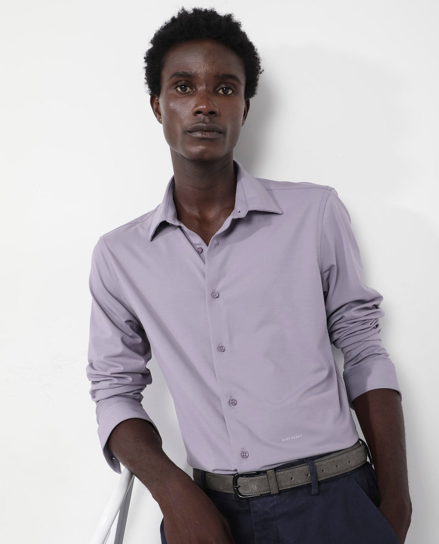 Rare Rabbit Men's Flyknit Dusky Purple Cotton Plain Regular Fit Full Sleeve Collared Shirt
