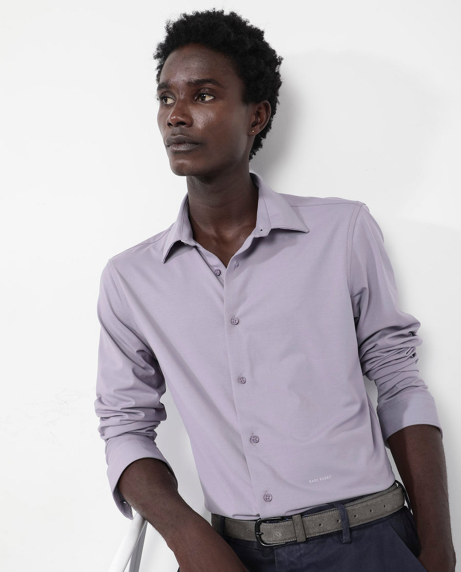 Rare Rabbit Men's Flyknit Dusky Purple Cotton Plain Regular Fit Full Sleeve Collared Shirt