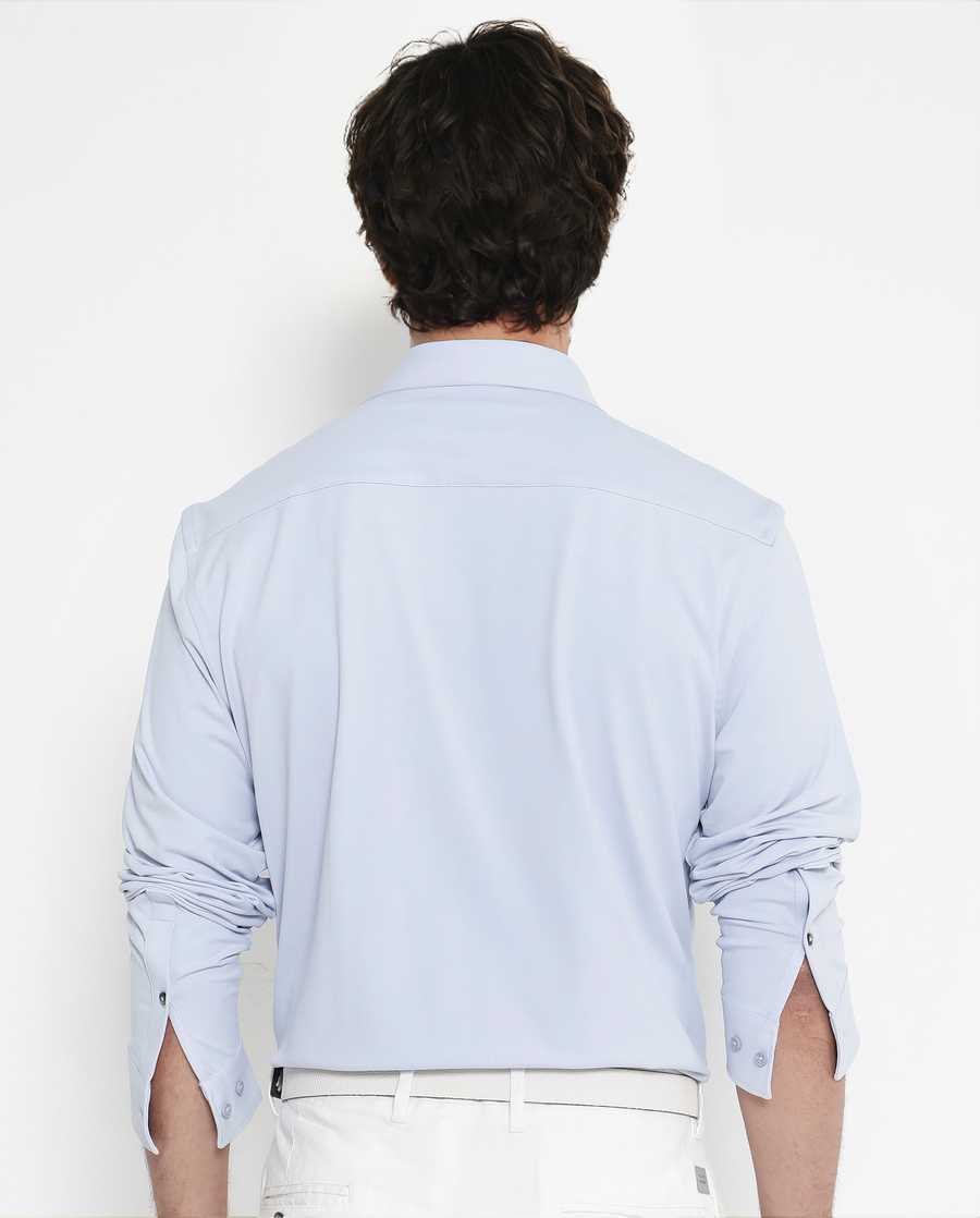 Rare Rabbit Men's Flyknit Pastel Blue Cotton Plain Regular Fit Full Sleeve Collared Shirt