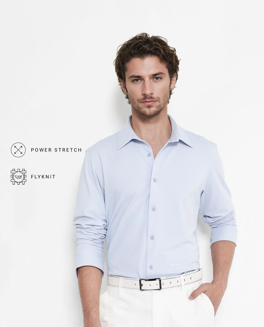 Rare Rabbit Men's Flyknit Pastel Blue Cotton Plain Regular Fit Full Sleeve Collared Shirt