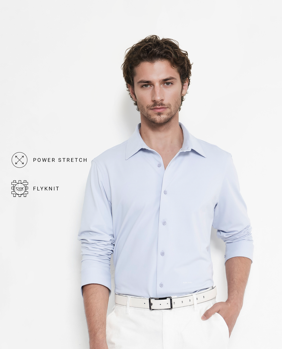 Rare Rabbit Men's Flyknit Pastel Blue Cotton Plain Regular Fit Full Sleeve Collared Shirt