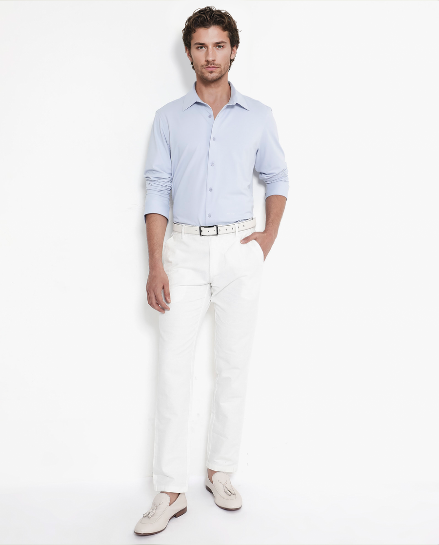 Rare Rabbit Men's Flyknit Pastel Blue Cotton Plain Regular Fit Full Sleeve Collared Shirt