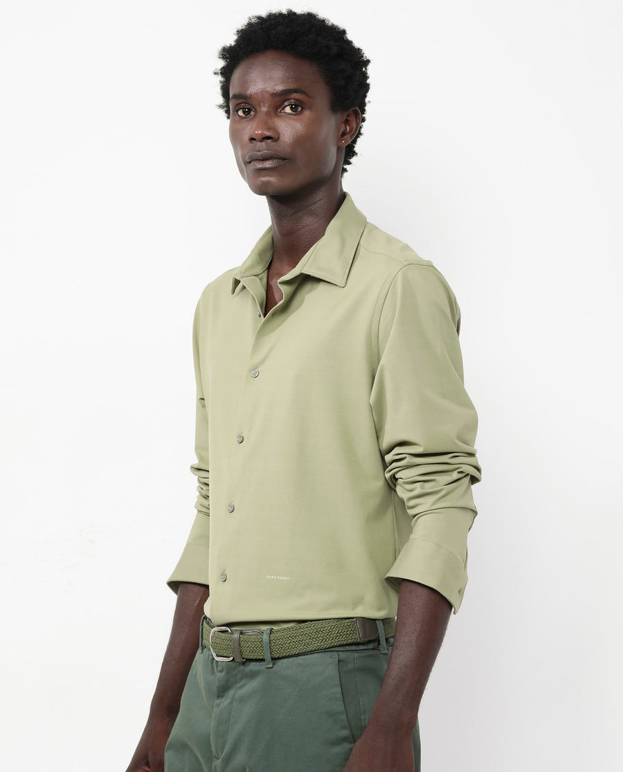 Rare Rabbit Men's Flyknit Pastel Green Cotton Plain Regular Fit Full Sleeve Collared Shirt