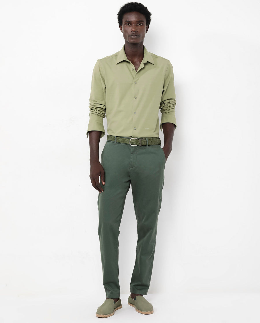 Rare Rabbit Men's Flyknit Pastel Green Cotton Plain Regular Fit Full Sleeve Collared Shirt