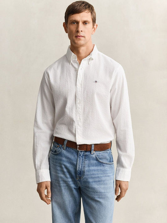 Gant Men White Solid Regular Fit Pure Cotton Shirt