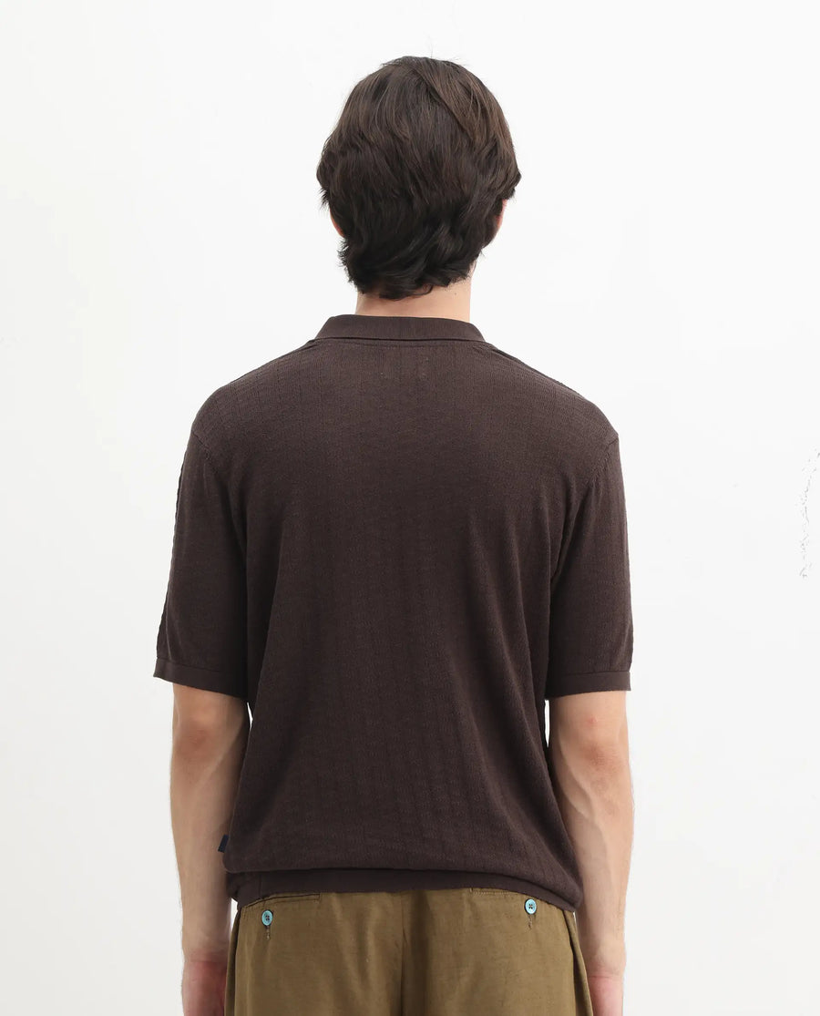 Rare Rabbit Men's Foix Brown Cotton Plain Regular Fit Half Sleeve Polo