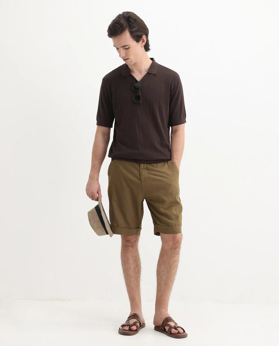 Rare Rabbit Men's Foix Brown Cotton Plain Regular Fit Half Sleeve Polo