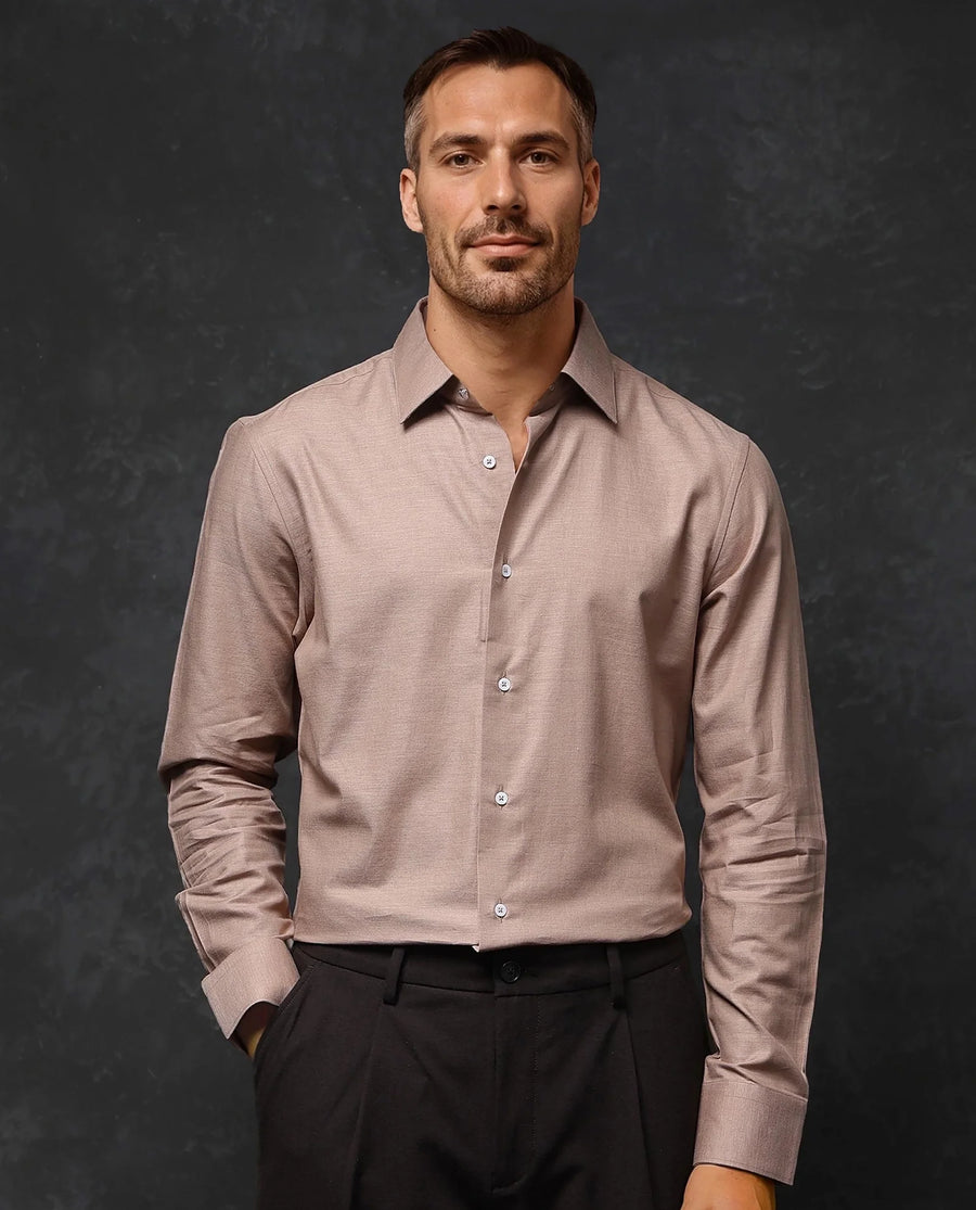 Rare Rabbit Men's Forde Dusky Peach Cotton Plain Regular Fit Full Sleeve Collared Shirt