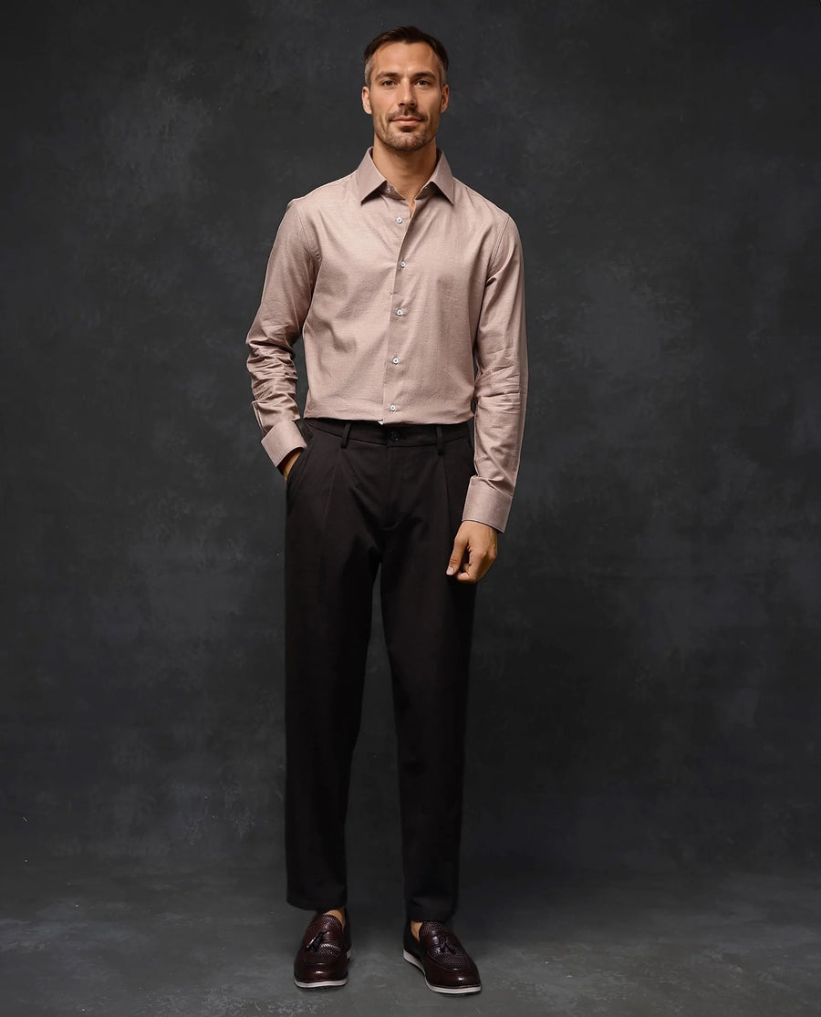 Rare Rabbit Men's Forde Dusky Peach Cotton Plain Regular Fit Full Sleeve Collared Shirt