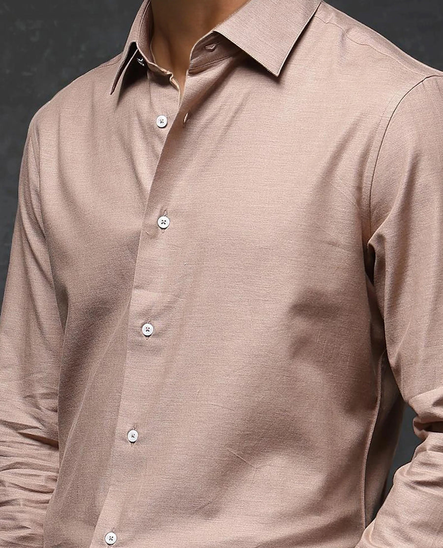Rare Rabbit Men's Forde Dusky Peach Cotton Plain Regular Fit Full Sleeve Collared Shirt