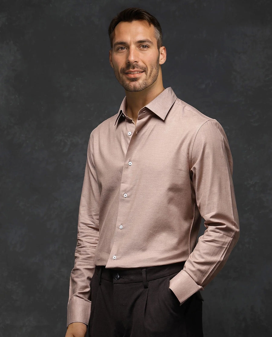 Rare Rabbit Men's Forde Dusky Peach Cotton Plain Regular Fit Full Sleeve Collared Shirt