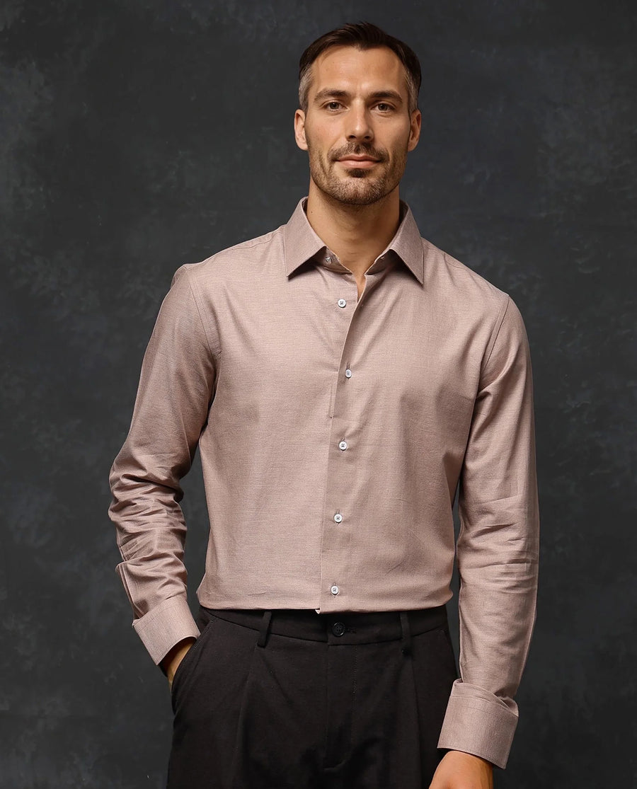 Rare Rabbit Men's Forde Dusky Peach Cotton Plain Regular Fit Full Sleeve Collared Shirt