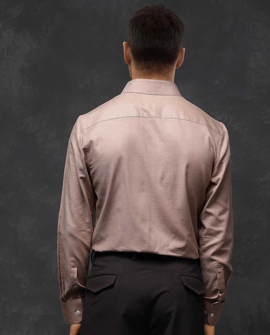 Rare Rabbit Men's Forde Dusky Peach Cotton Plain Regular Fit Full Sleeve Collared Shirt
