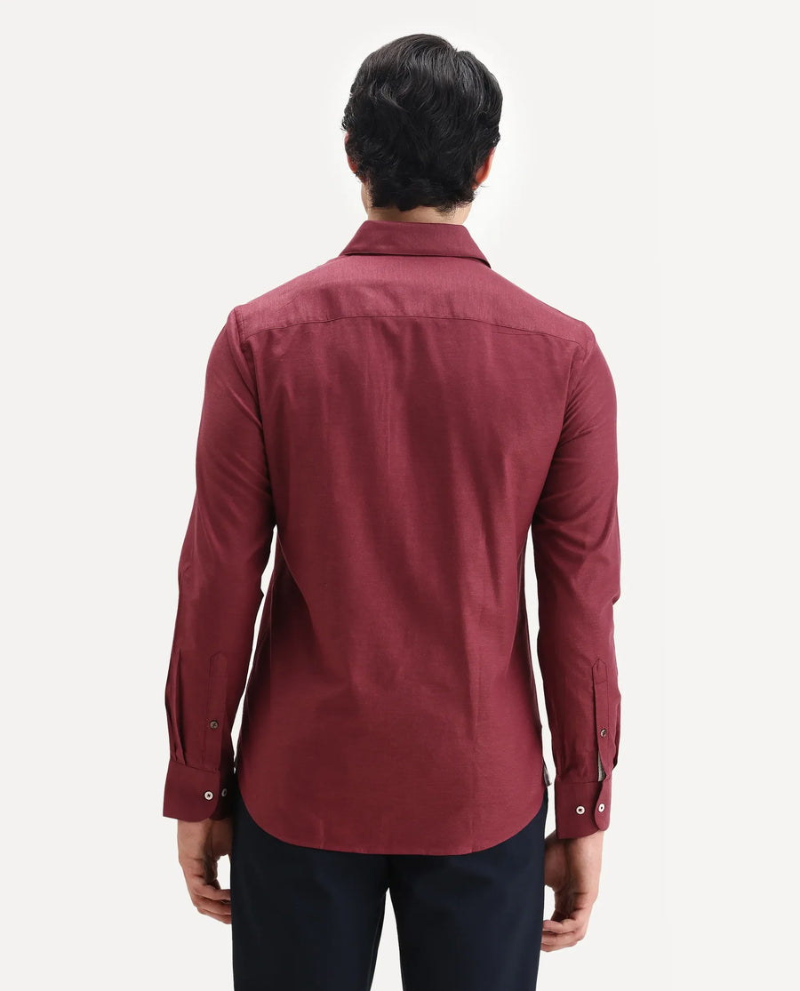 Rare Rabbit Men's Forde Red Cotton Plain Regular Fit Full Sleeve Collared Shirt