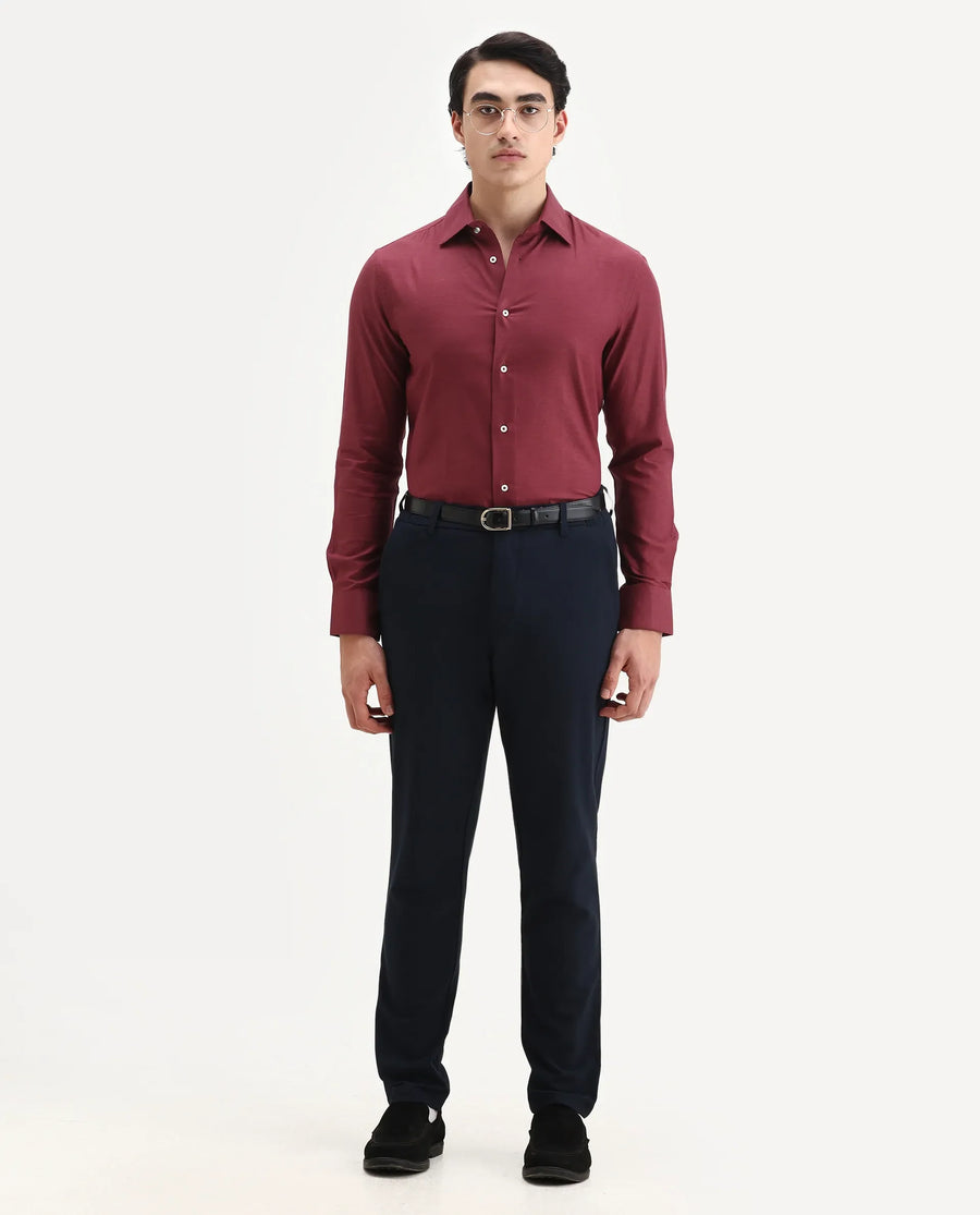 Rare Rabbit Men's Forde Red Cotton Plain Regular Fit Full Sleeve Collared Shirt