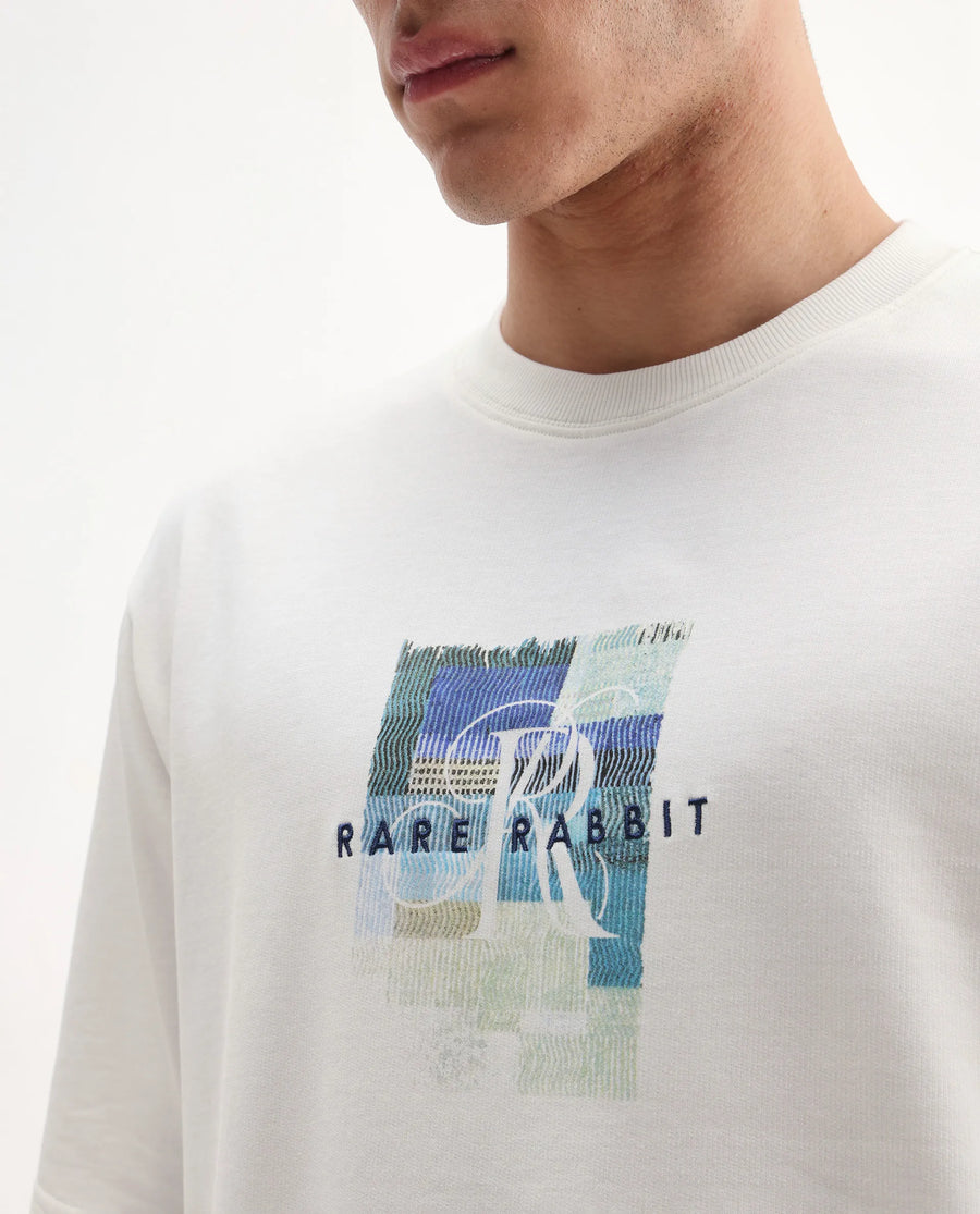 Rare Rabbit Men's Fore Off White Cotton Graphic Print Relaxed Fit Half Sleeve Crew Neck T-Shirt