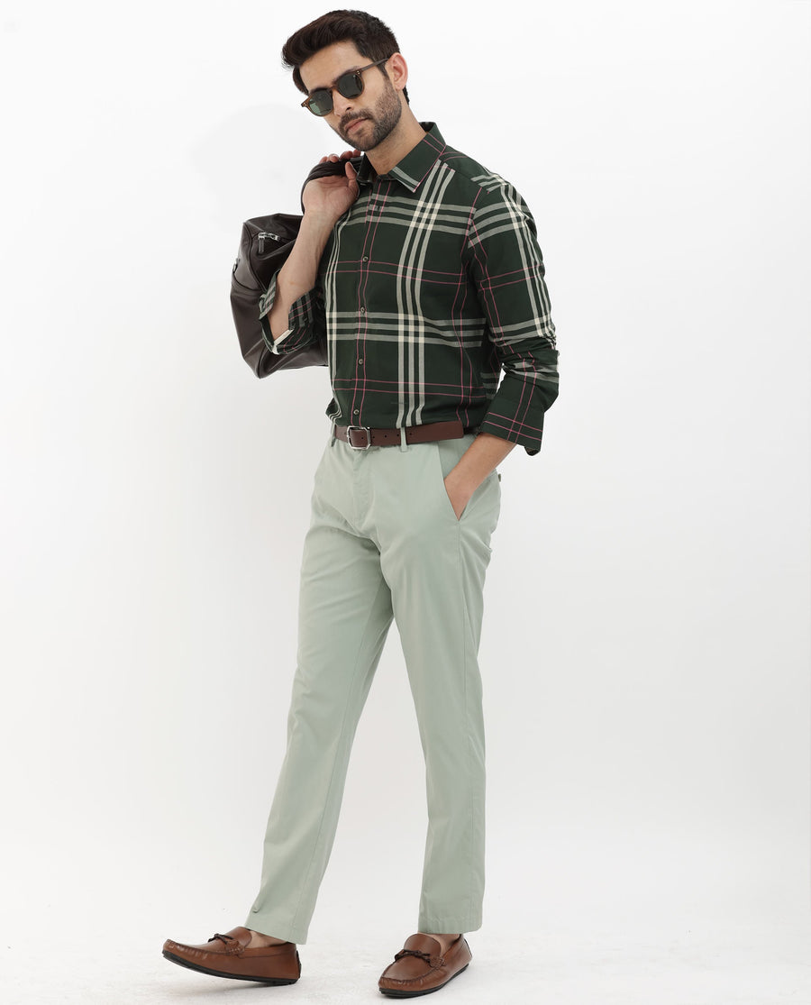 Rare Rabbit Men's Forman Dark Green Cotton Checked Print Regular Fit Full Sleeve Collared Shirt