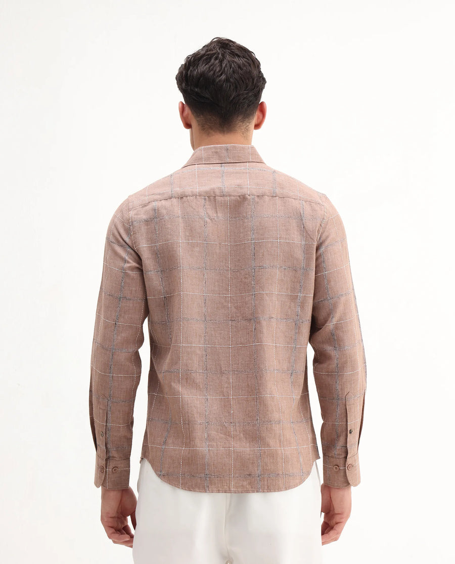 Rare Rabbit Men's Foter Bronze Polyester Blend Embroidered Regular Fit Full Sleeve Collared Shirt