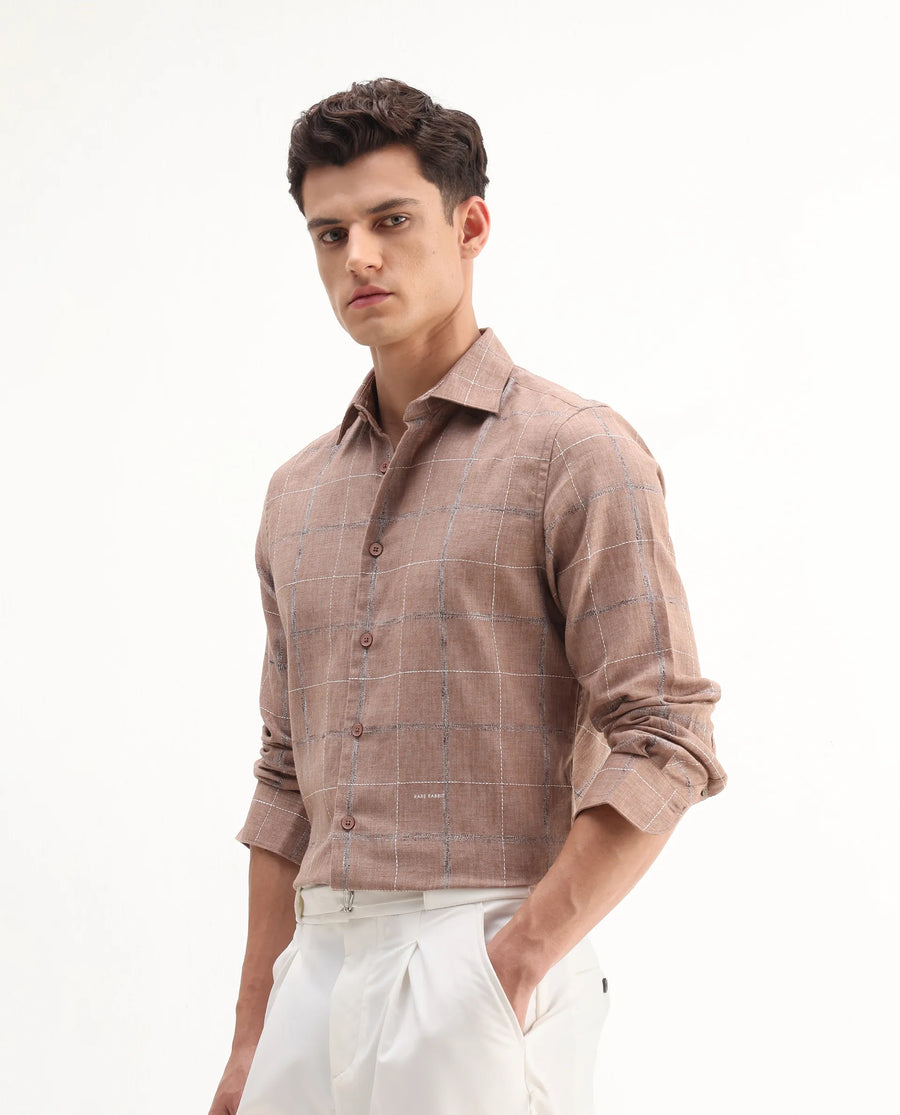 Rare Rabbit Men's Foter Bronze Polyester Blend Embroidered Regular Fit Full Sleeve Collared Shirt