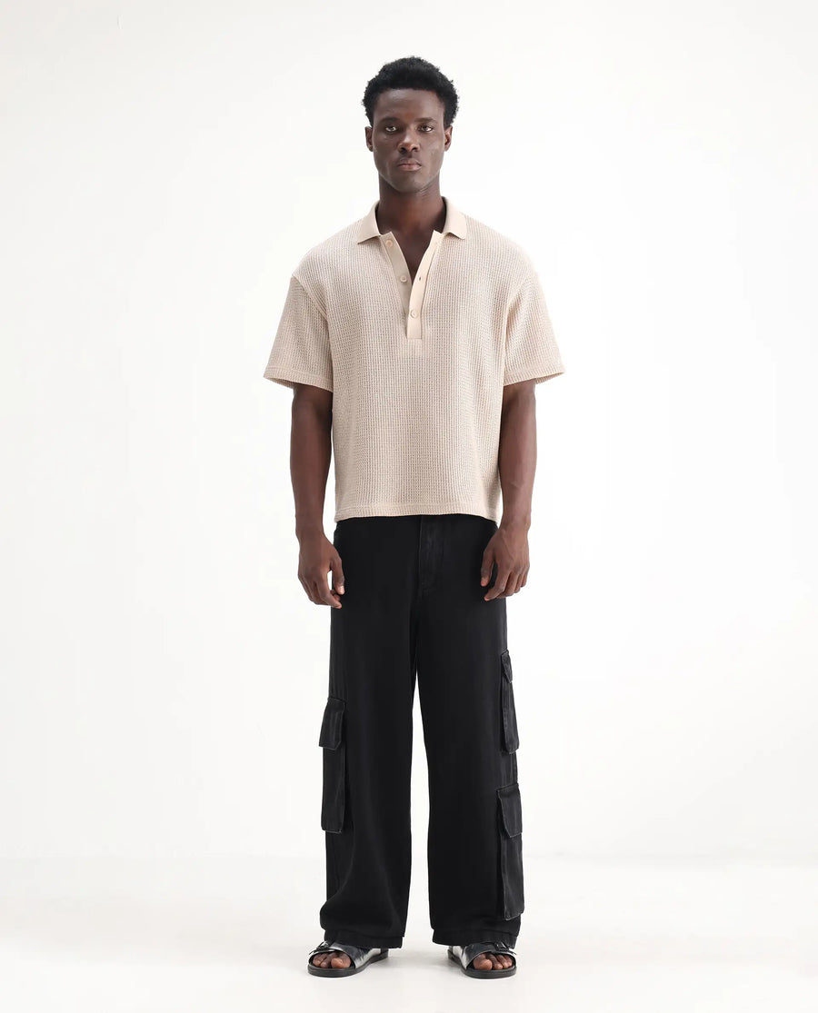 Rare Rabbit Men's Freks Black Cotton Plain Baggy Fit Jeans