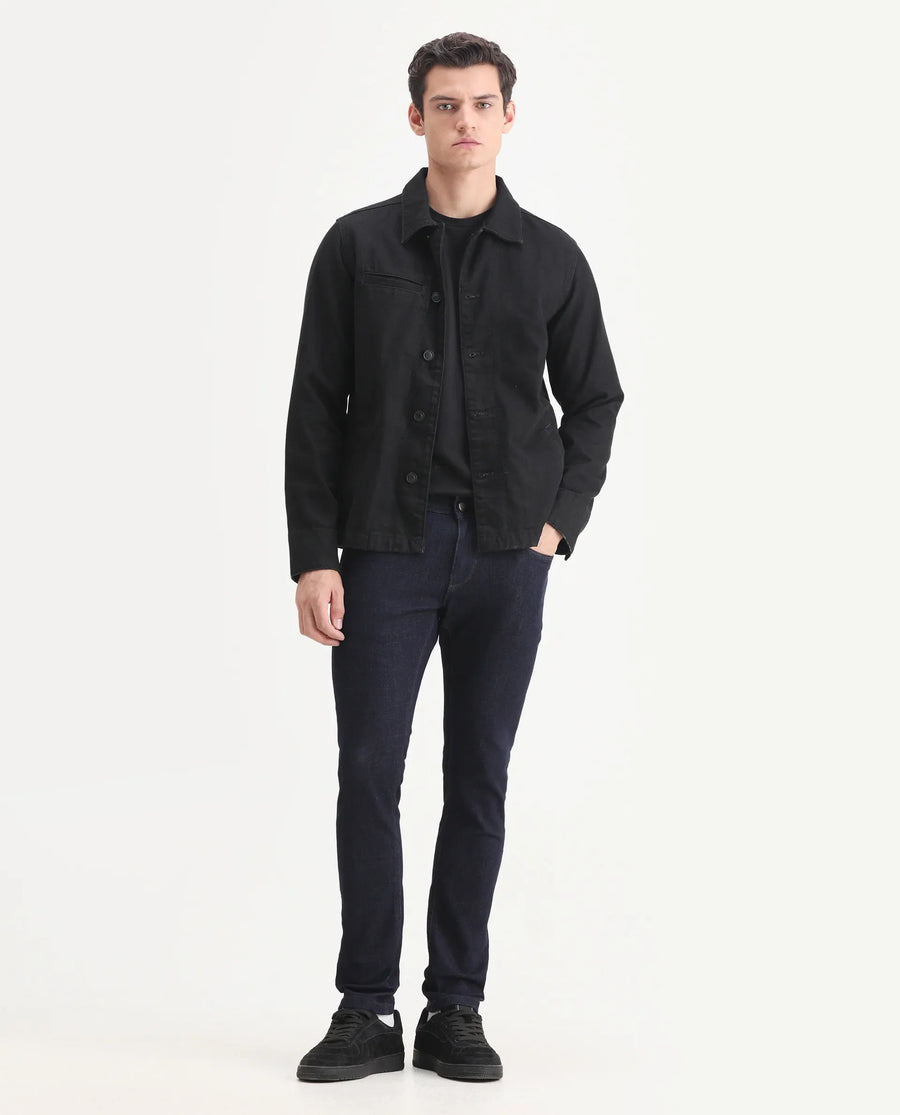 Rare Rabbit Men's Frisco Navy Cotton Plain Hawk Slim Fit Jeans