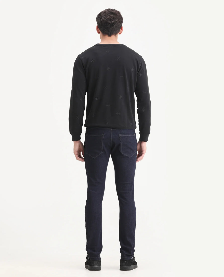 Rare Rabbit Men's Frisco Navy Cotton Plain Hawk Slim Fit Jeans