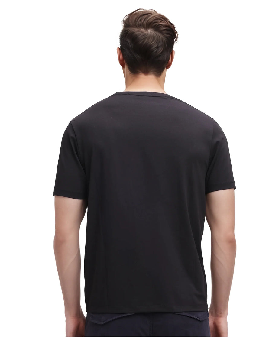 Rare Rabbit Men's Frovik Black Cotton Printed Regular Fit Half Sleeve Crew Neck T-Shirt