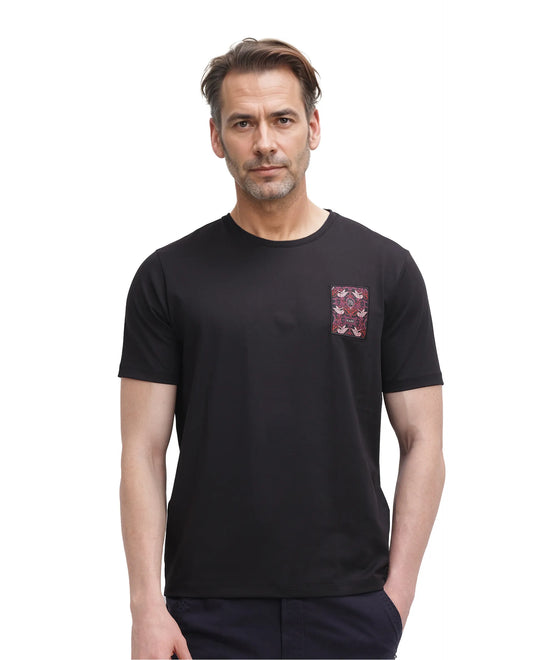 Rare Rabbit Men's Frovik Black Cotton Printed Regular Fit Half Sleeve Crew Neck T-Shirt