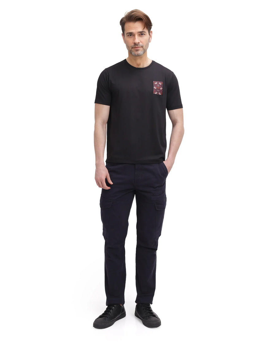 Rare Rabbit Men's Frovik Black Cotton Printed Regular Fit Half Sleeve Crew Neck T-Shirt