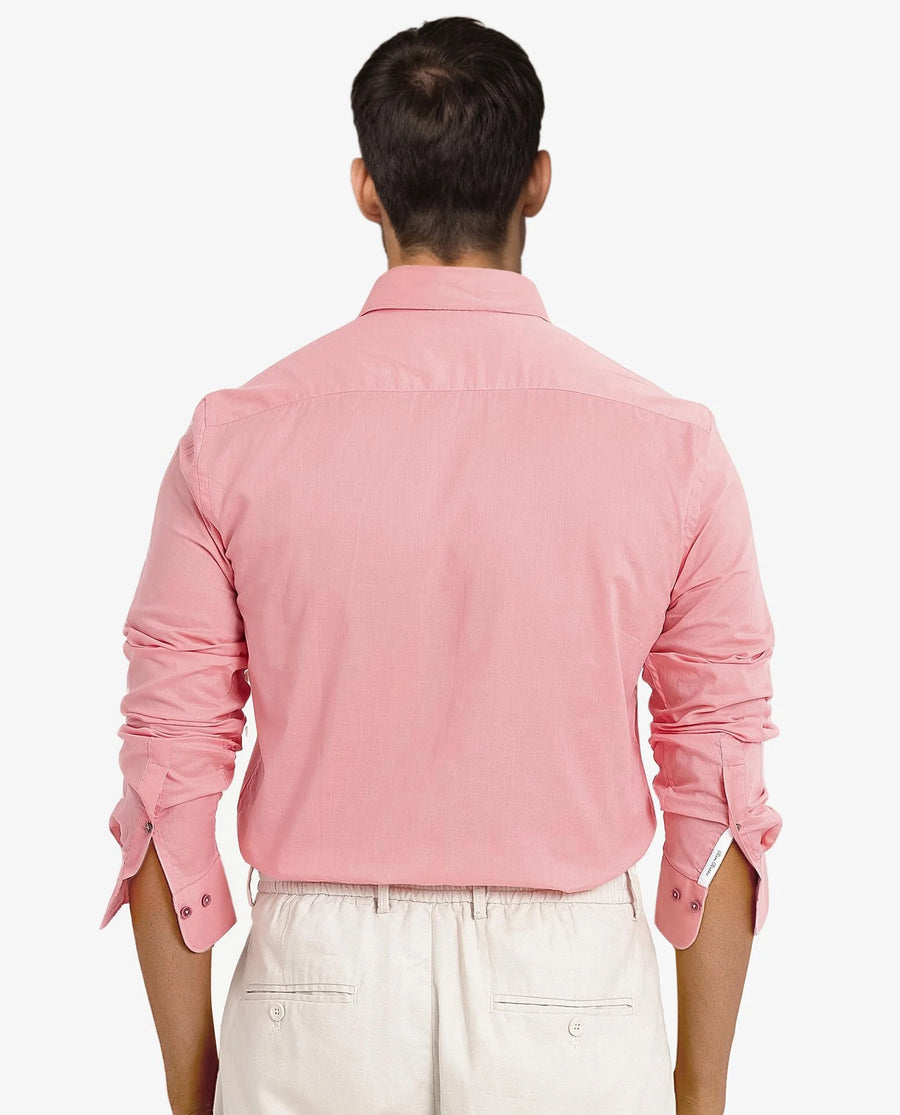 Rare Rabbit Men's Fullslee Coral Cotton Plain Tailored Fit Full Sleeve Collared Shirt