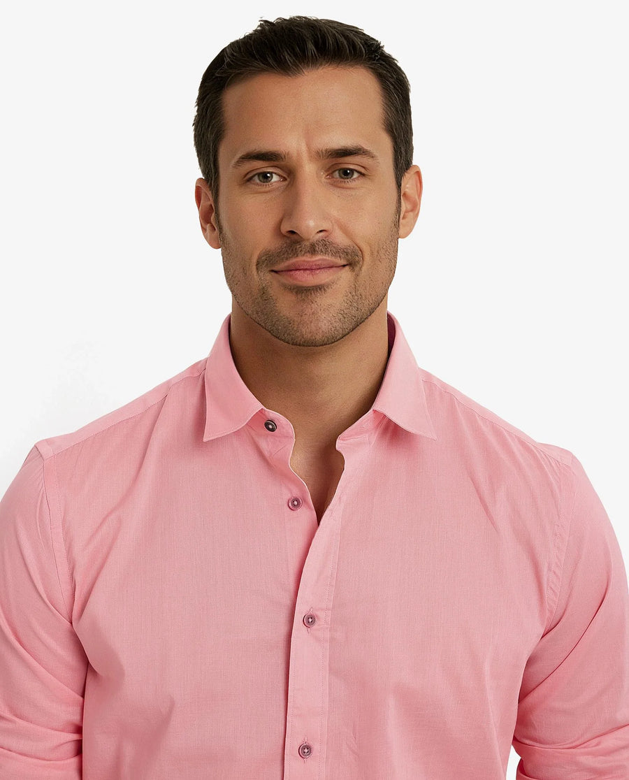 Rare Rabbit Men's Fullslee Coral Cotton Plain Tailored Fit Full Sleeve Collared Shirt
