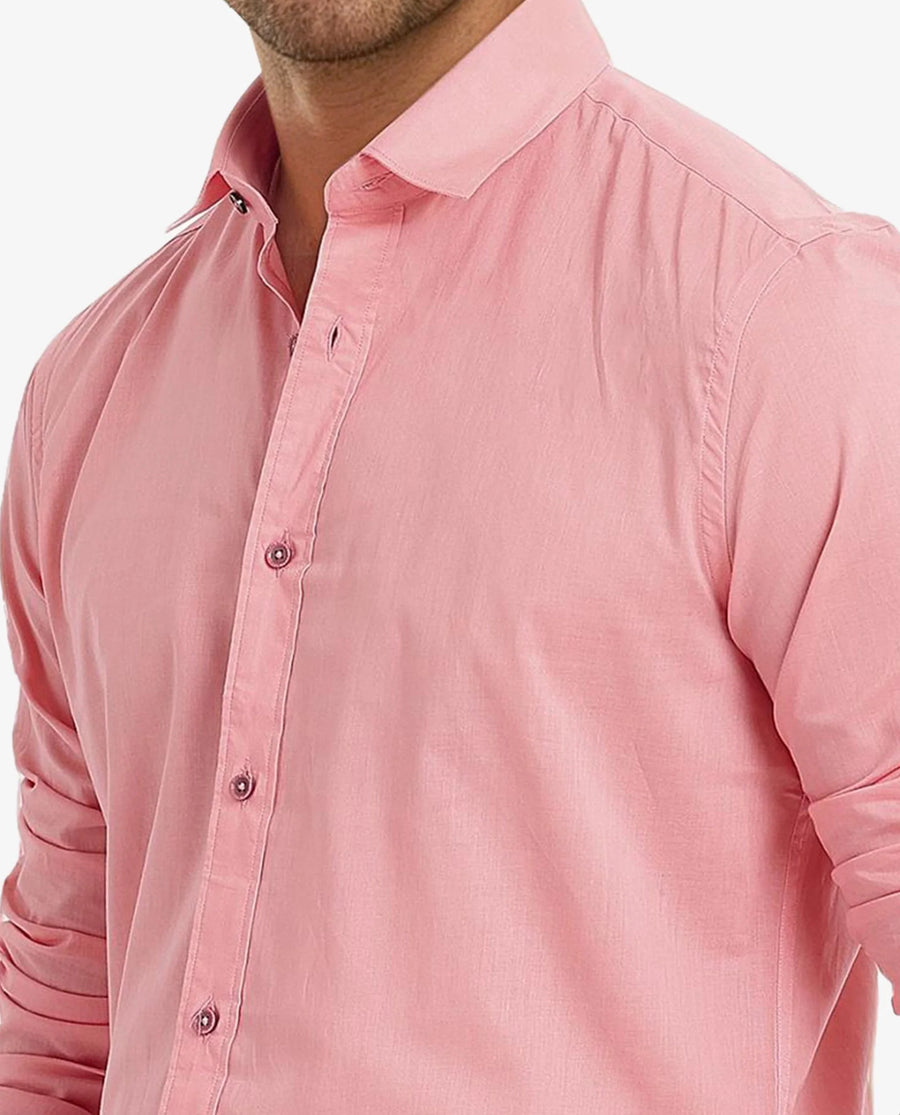 Rare Rabbit Men's Fullslee Coral Cotton Plain Tailored Fit Full Sleeve Collared Shirt