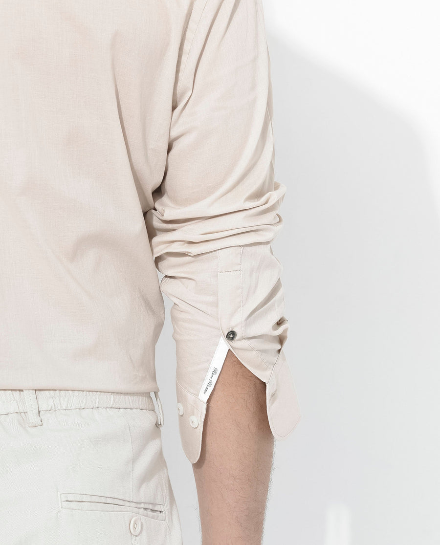 Rare Rabbit Men's Fullsleen Beige Cotton Plain Regular Fit Full Sleeve Collared Shirt