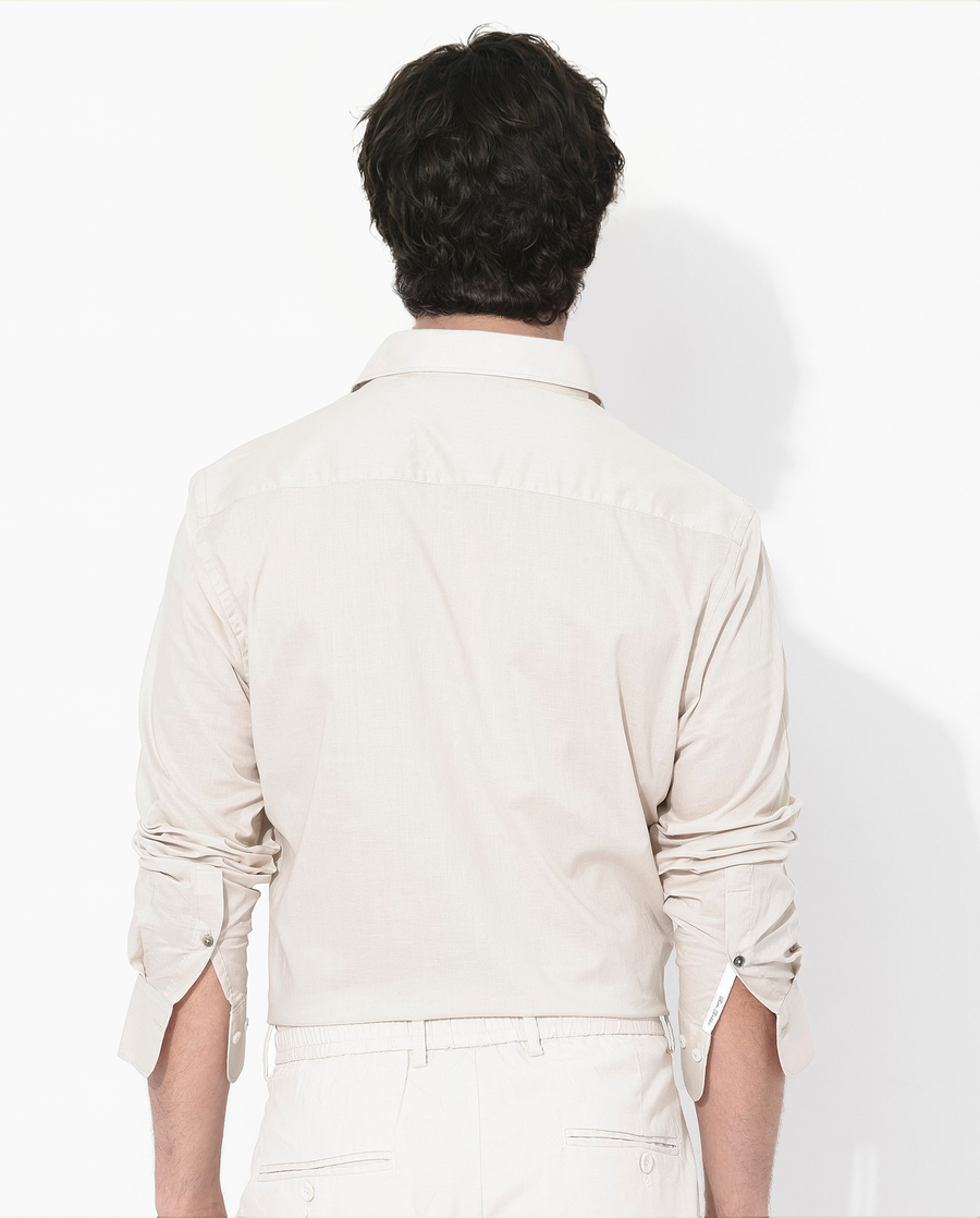 Rare Rabbit Men's Fullsleen Beige Cotton Plain Regular Fit Full Sleeve Collared Shirt