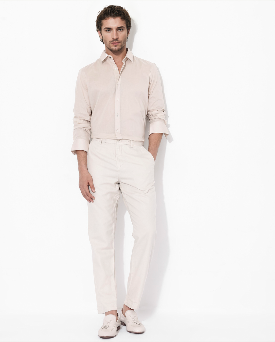 Rare Rabbit Men's Fullsleen Beige Cotton Plain Regular Fit Full Sleeve Collared Shirt