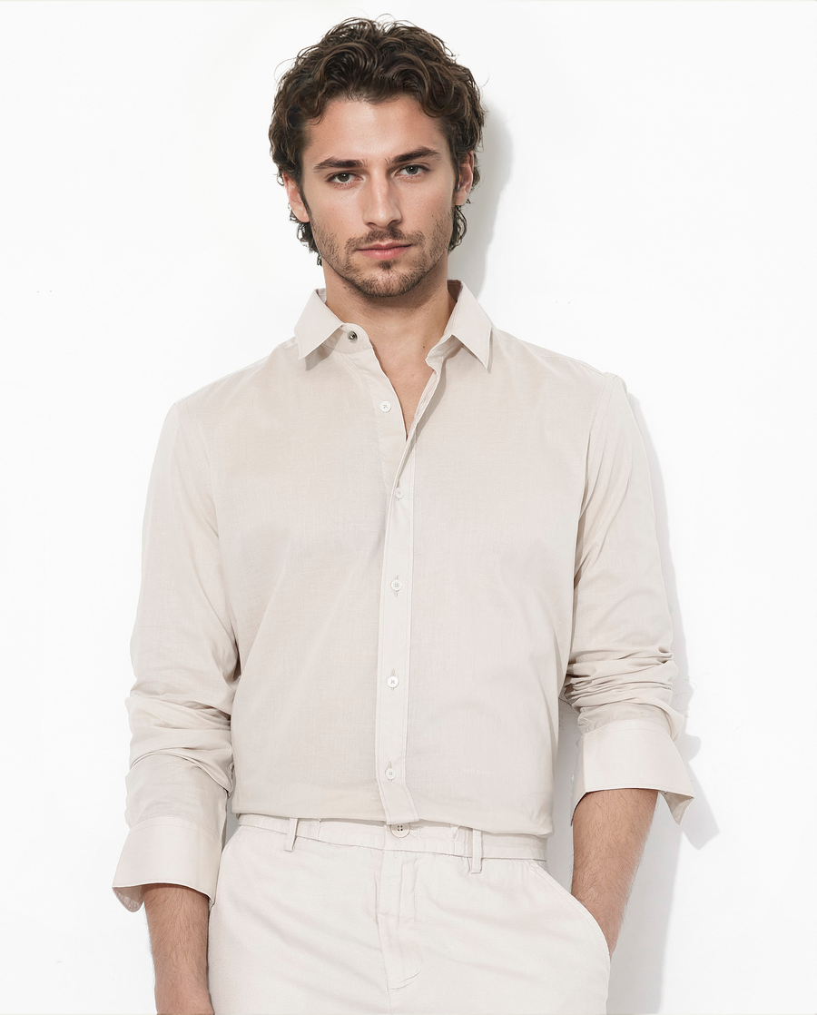 Rare Rabbit Men's Fullsleen Beige Cotton Plain Regular Fit Full Sleeve Collared Shirt