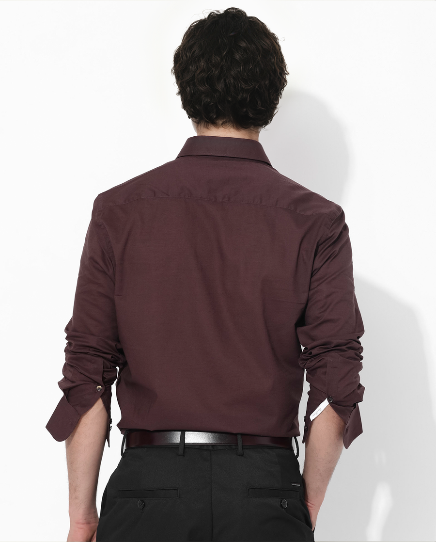 Rare Rabbit Men's Fullsleen Brown Cotton Plain Regular Fit Full Sleeve Collared Shirt