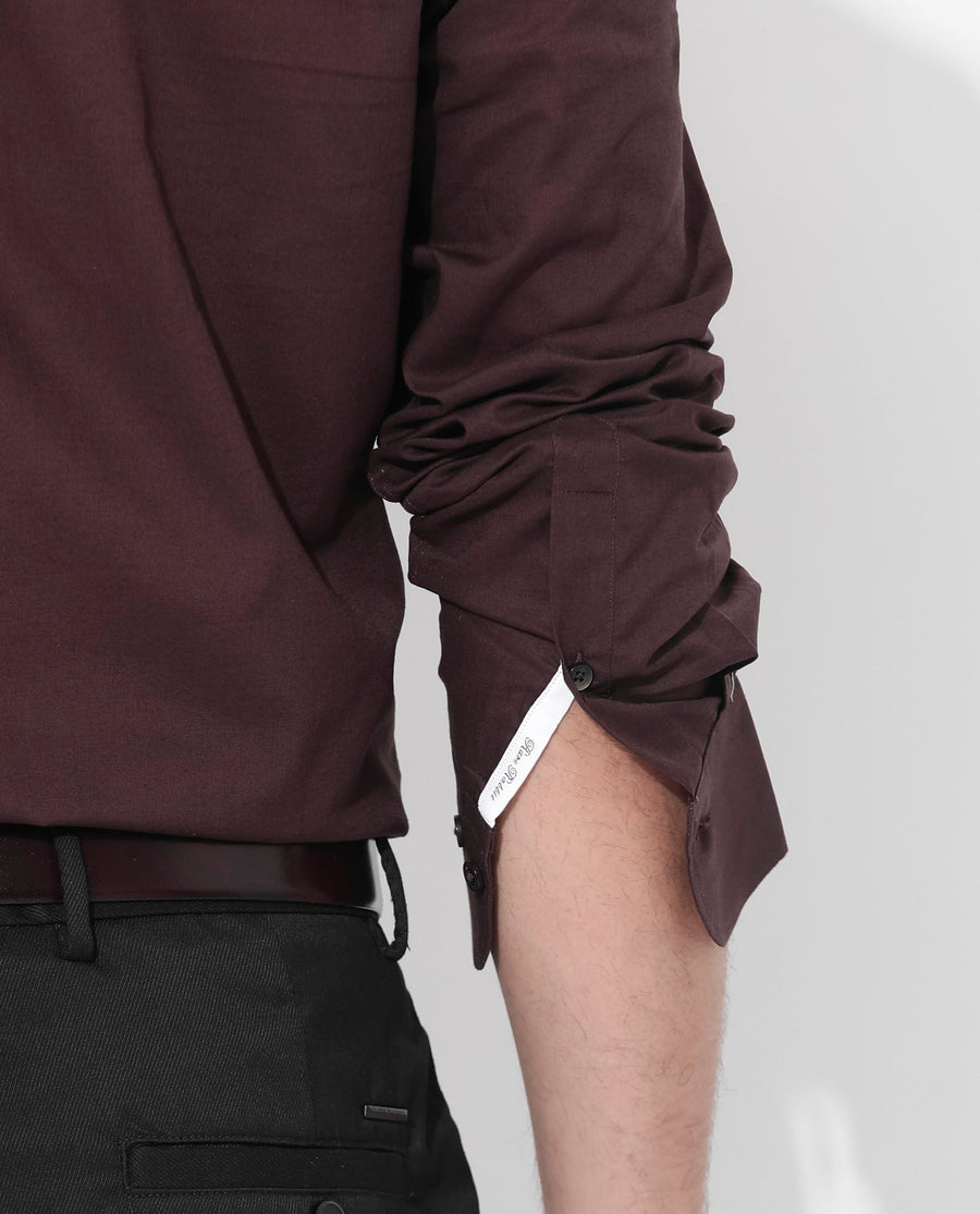Rare Rabbit Men's Fullsleen Brown Cotton Plain Regular Fit Full Sleeve Collared Shirt