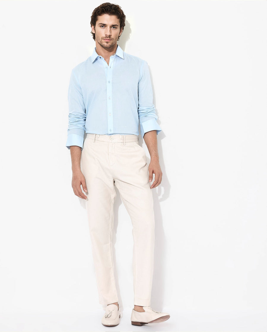 Rare Rabbit Men's Fullsleen Pastel Blue Cotton Plain Regular Fit Full Sleeve Collared Shirt