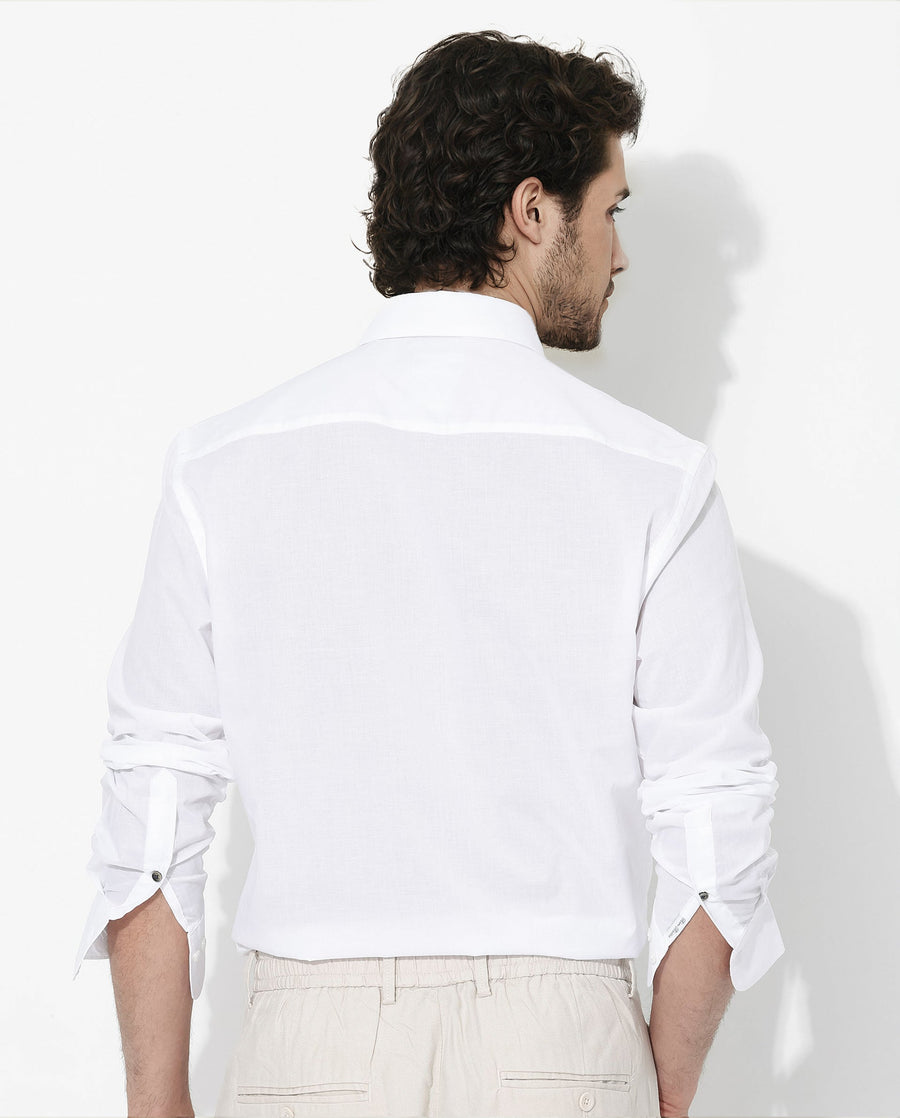 Rare Rabbit Men's Fullsleen White Cotton Plain Regular Fit Full Sleeve Collared Shirt