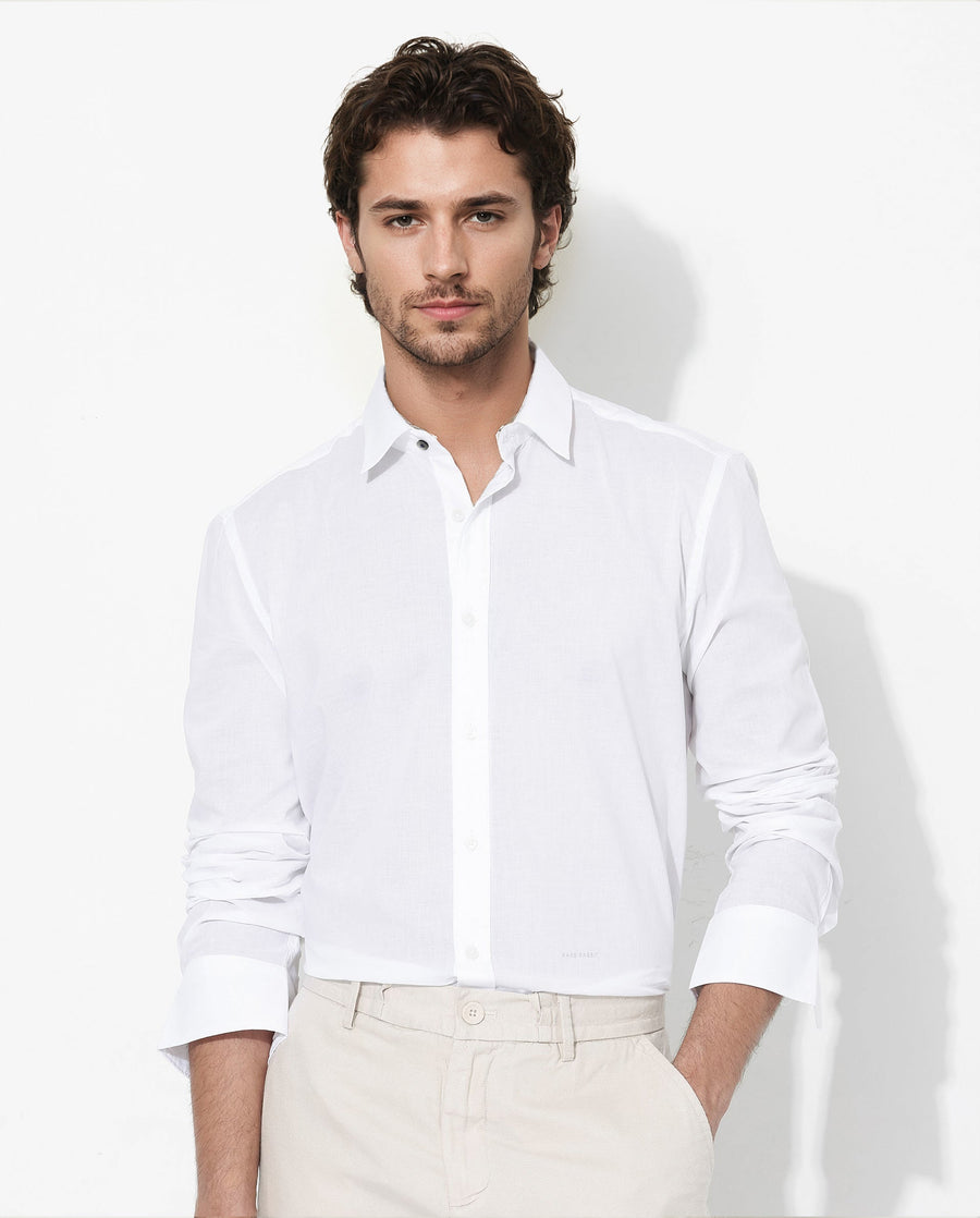 Rare Rabbit Men's Fullsleen White Cotton Plain Regular Fit Full Sleeve Collared Shirt