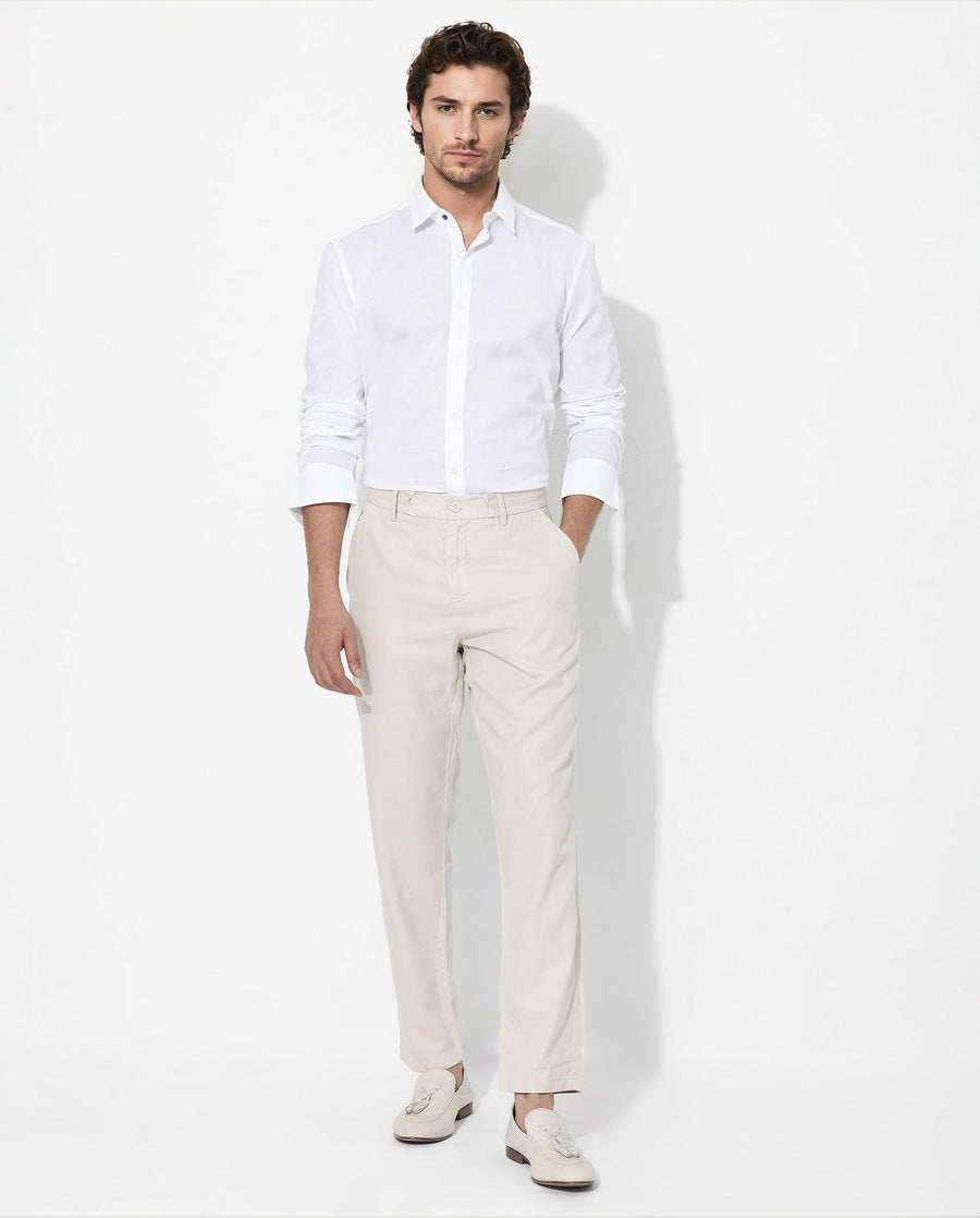 Rare Rabbit Men's Fullsleen White Cotton Plain Regular Fit Full Sleeve Collared Shirt