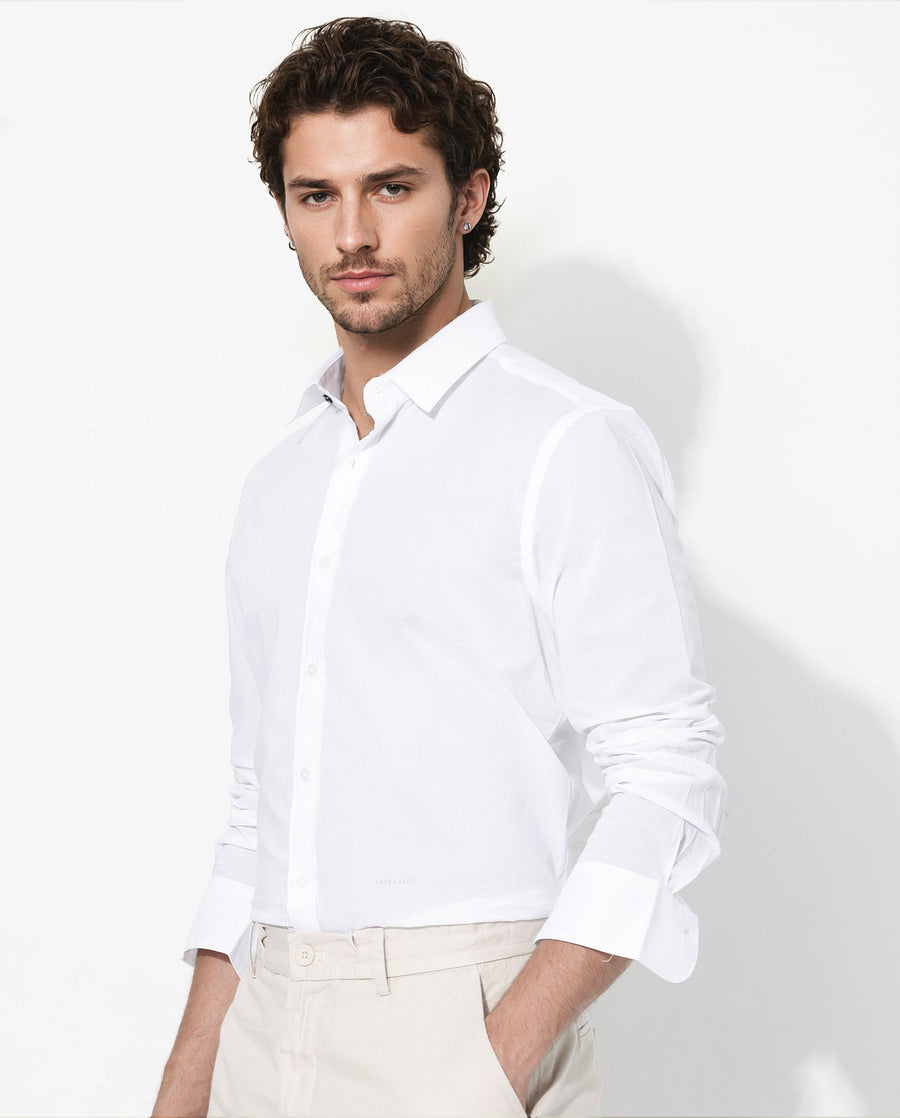 Rare Rabbit Men's Fullsleen White Cotton Plain Regular Fit Full Sleeve Collared Shirt